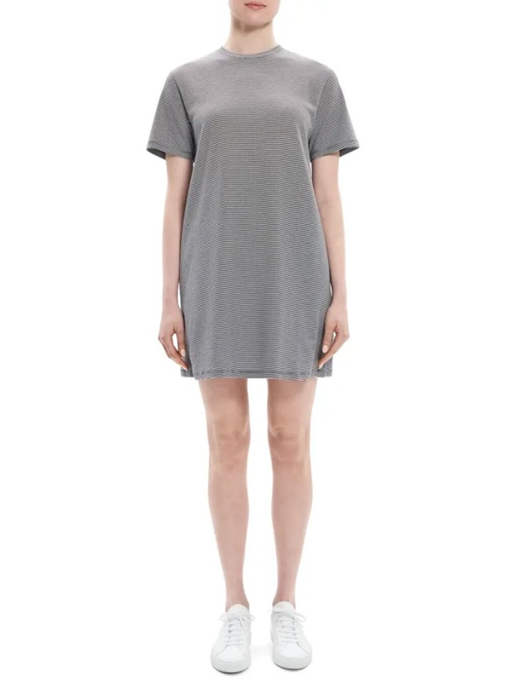 Theory Perfect Tee Shirt Dress, Clinton Fine Stripe, Charcoal Multi